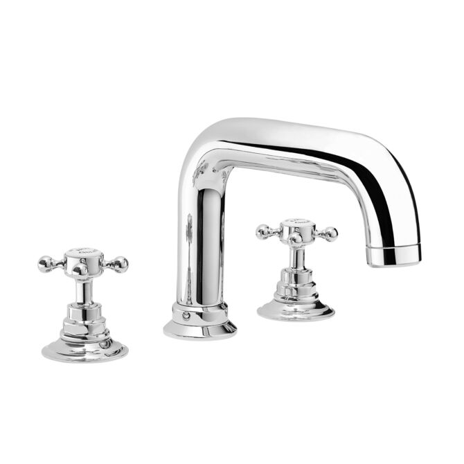 Deck Bath Mixer with Curved Spout – Crosshead